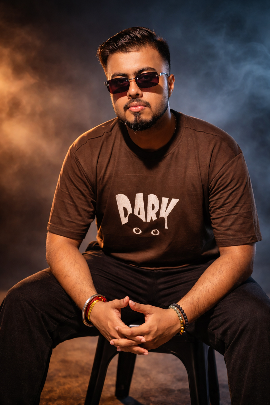 DARK CAT Brown Oversized T-shirt _ Embroidered 