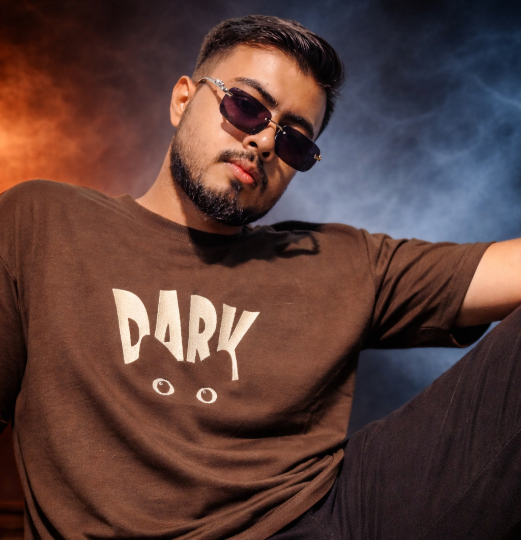 DARK CAT Brown Oversized T-shirt _ Embroidered 