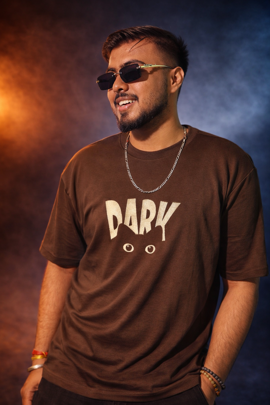 DARK CAT Brown Oversized T-shirt _ Embroidered 