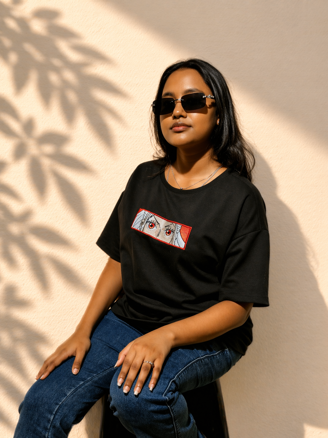 YAMATO EYES Black Oversized T-shirt _ Embroidered 