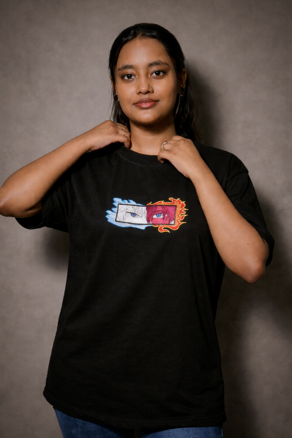 TODOROKI EYES Black Oversized T-shirt _ Embroidered 