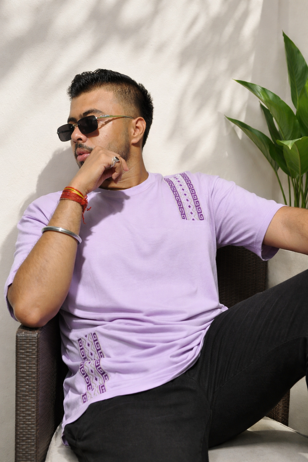 MANDALA LINE Levender Oversized T-shirt _ Embroidered 