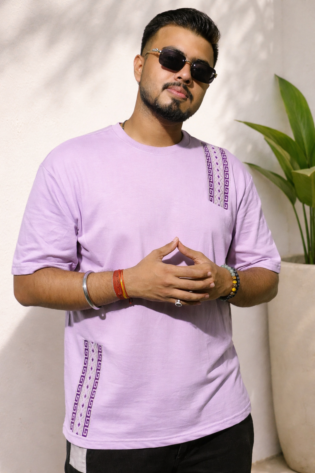 MANDALA LINE Levender Oversized T-shirt _ Embroidered 