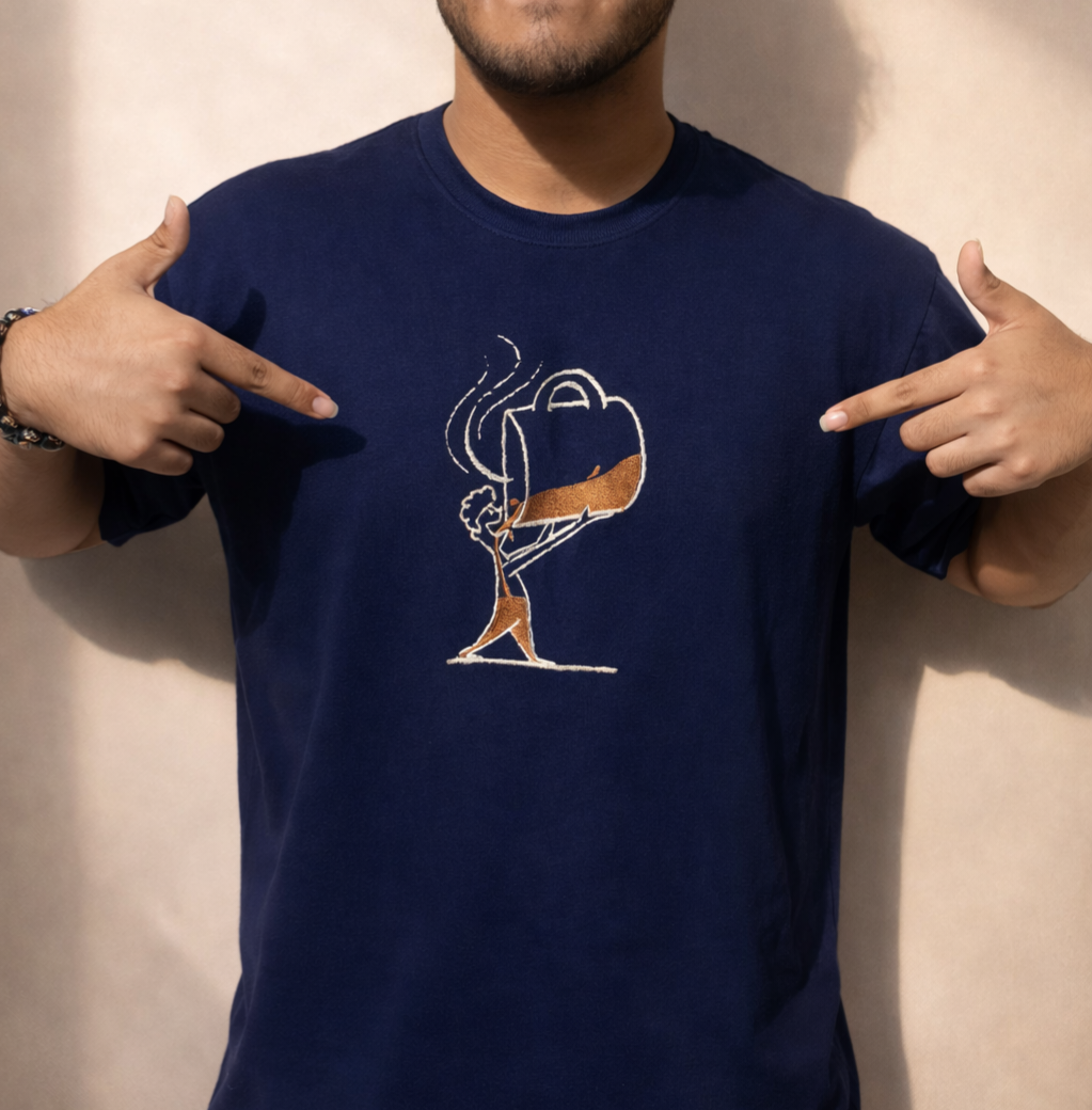 COFFEE MAN Navy blue Oversized T-shirt _ Embroidered 